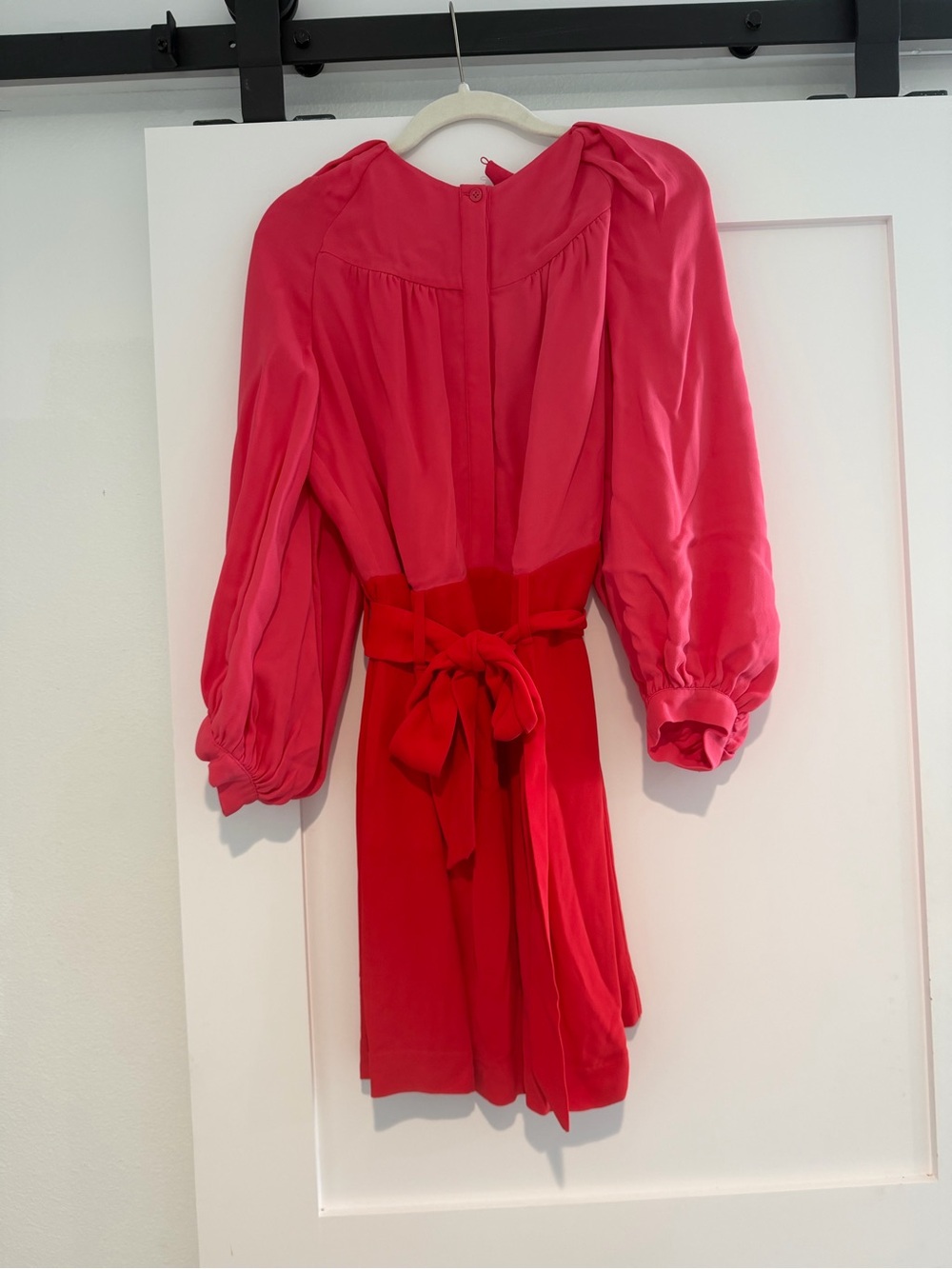 Reiss Two-Tone Pink and Red Long-Sleeve Belted Dress - Picture 5 of 7